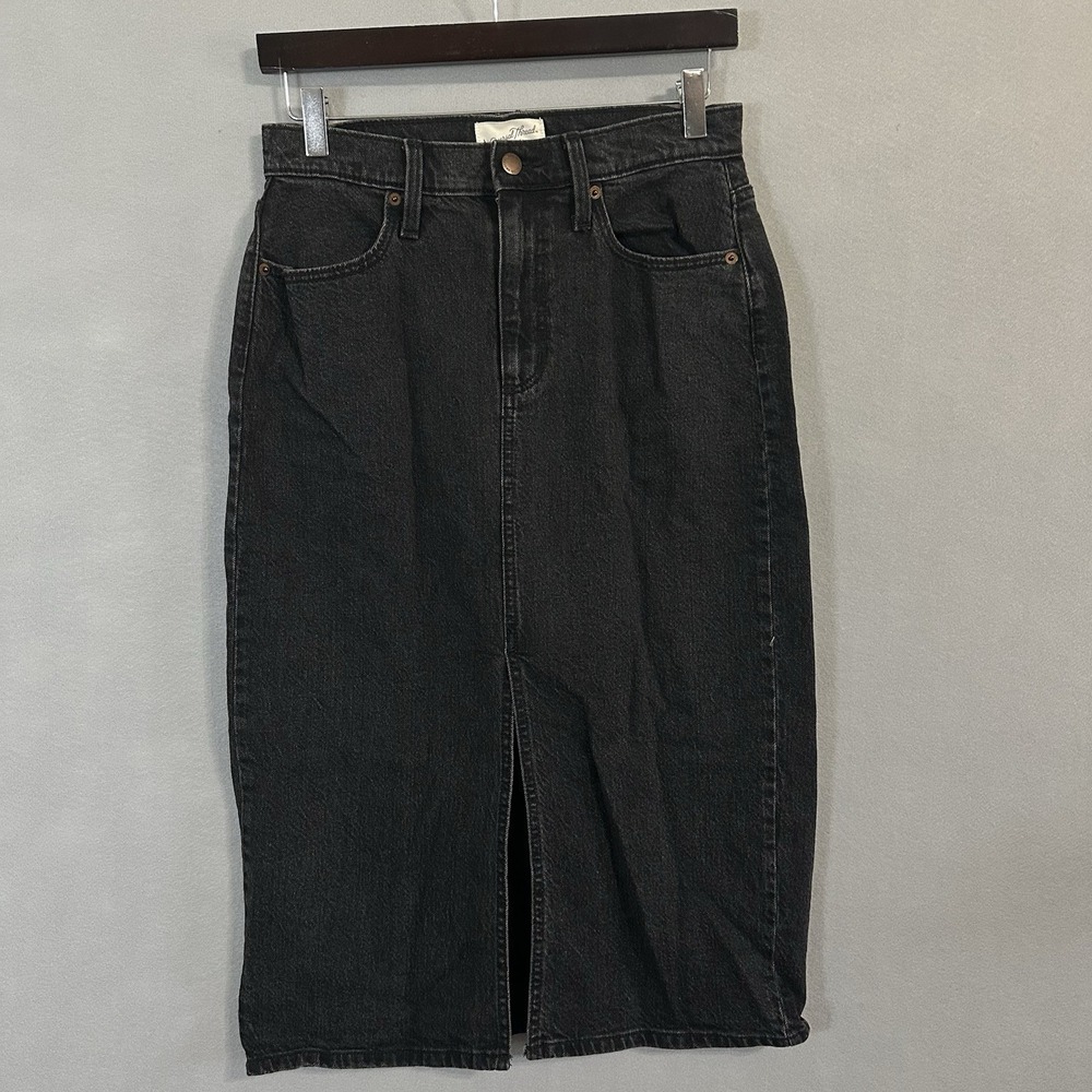 Universal Thread Black Denim Jean Midi Skirt Front Slit Women's Size 4